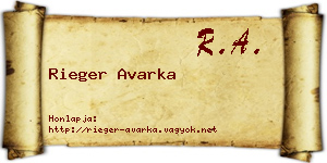Rieger Avarka névjegykártya